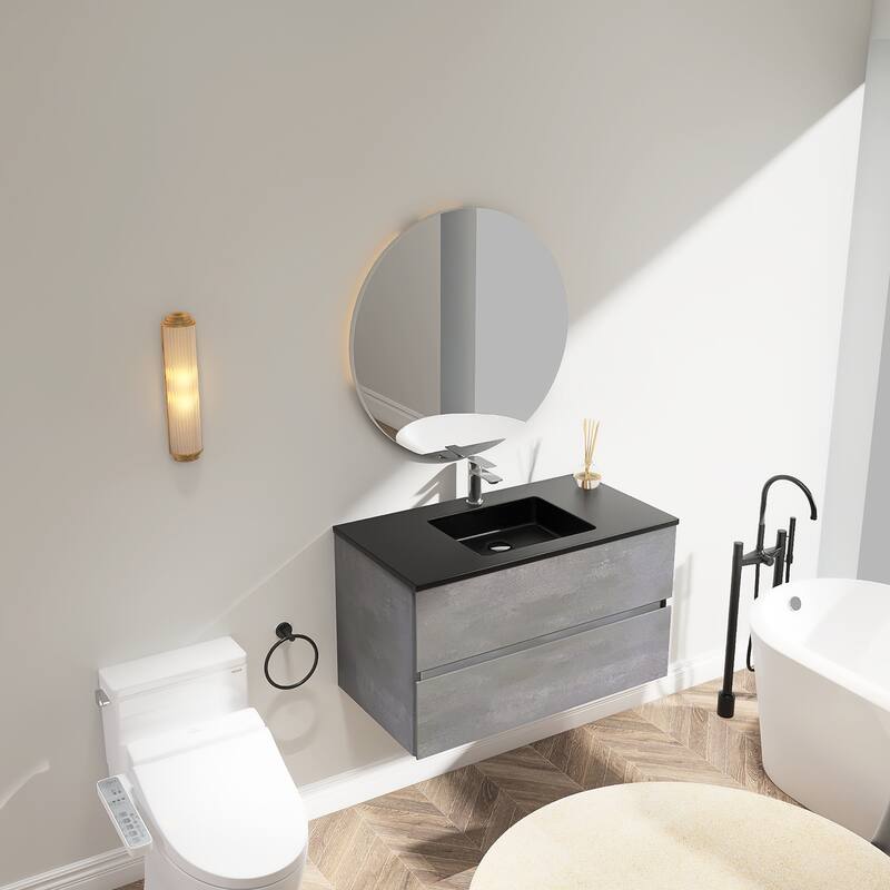 Bathroom Vanity in Cement Grey with Integrated Quartz Sand Top