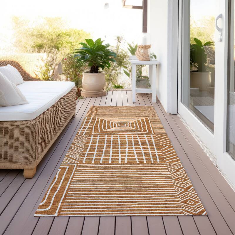 Machine Washable Indoor/ Outdoor Modern Mosaic Chantille Rug