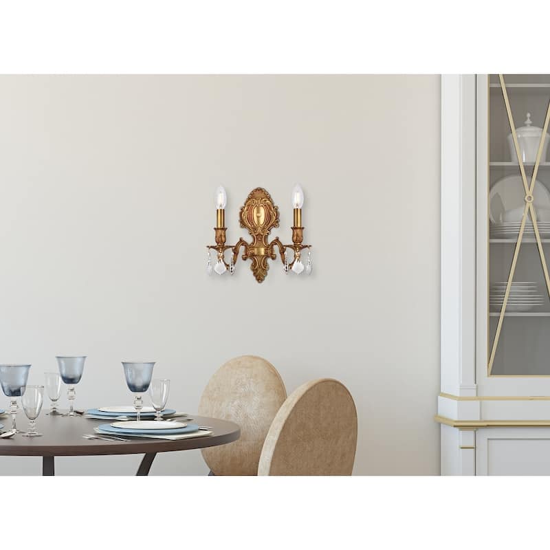 Fleur Illumination Collection Wall Sconce D:10in H:11.5in E:7.5in Lt:2 French Gold Finish (Elegant Cut Crystals)