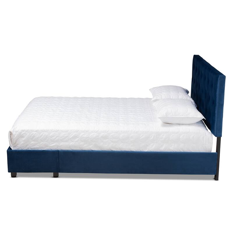 Navy Blue Velvet Queen Bed with Storage Modern Platform Bed Frame, 2 Drawers, Headboard Included