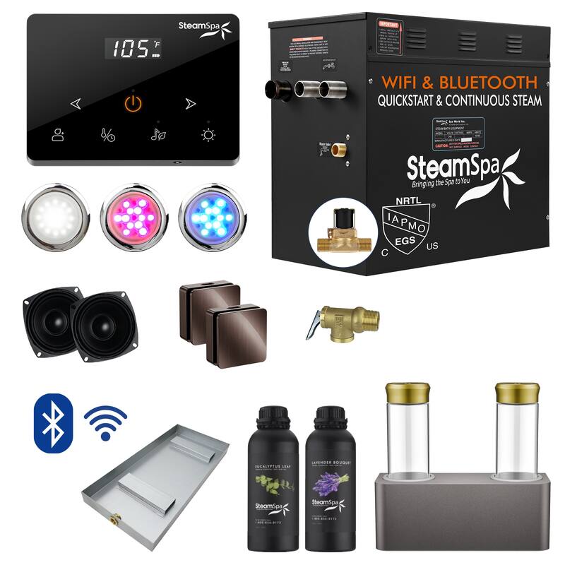 Black Series 10.5KW Steam Bath Generator with Wireless Remote, Bluetooth, WIFI, and Dual Aroma Pump - 10.5 KW - Oil Rubbed Bronze