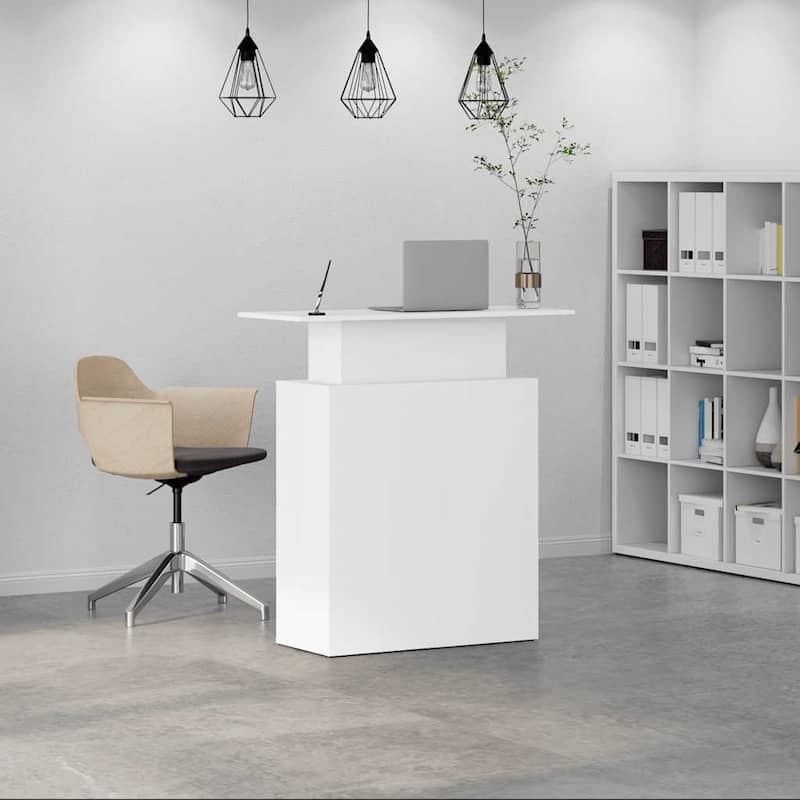 vidaXL Reception Desk White Engineered Wood Medium Reception Desk