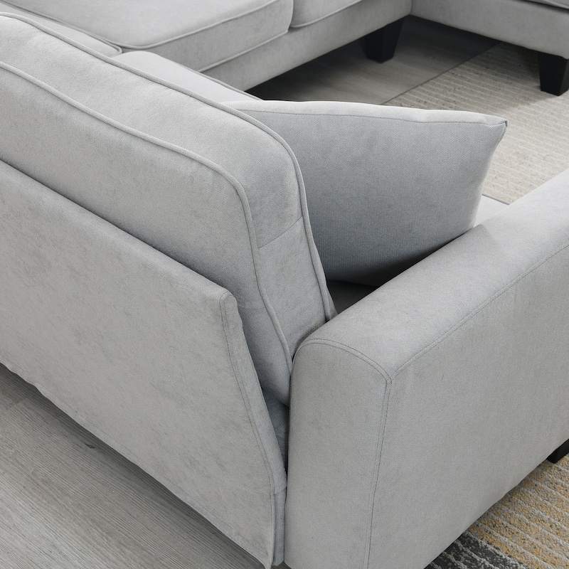 Grey 108" Modern U-Shaped 7-Seater Sofa Set with 3 Accent Pillows and Chaise for Living Room Enjoyment