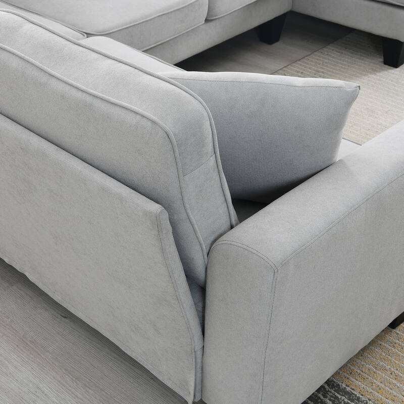 Grey 108'' Spacious U-Shaped 7 Seater Sectional Sofa Set with 3 Pillows and Chaise Ideal for Living Room, Apartment
