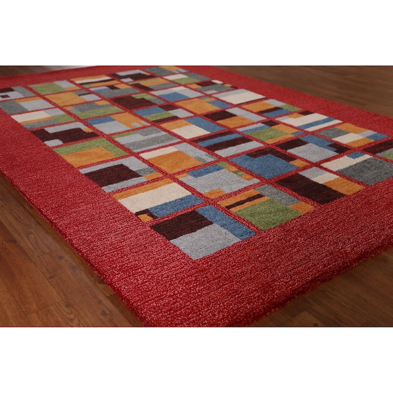 Geometric Modern Indian Area Rug Hand-Tufted Wool Carpet - 5'3" x 7'7" - 5'3" x 7'7" - Multi-Color