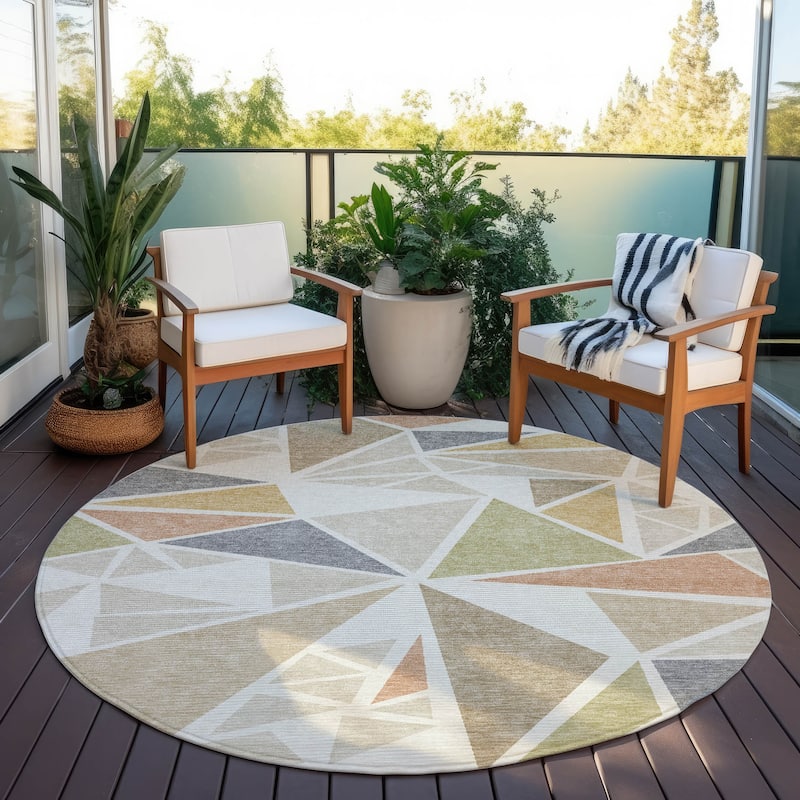 Machine Washable Indoor/ Outdoor Abstract Mosaic Chantille Rug