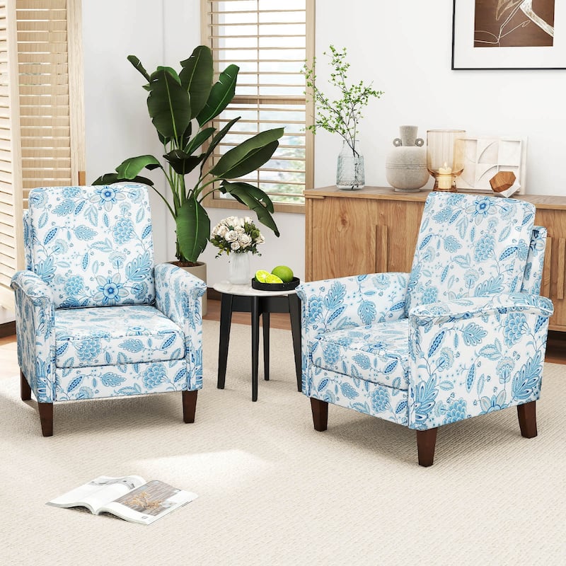 Costway 1/2 PCS Floral Accent Chair with Solid Wood Legs & High Back - See Details
