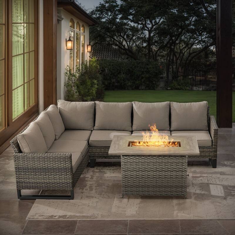 Gymojoy L-Shaped Outdoor Corner Sectional Sofa 6-seats Couch Conversation Set