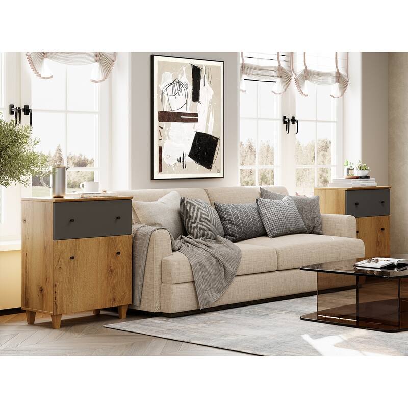 Large End Table with Drawer and Door for Living Room