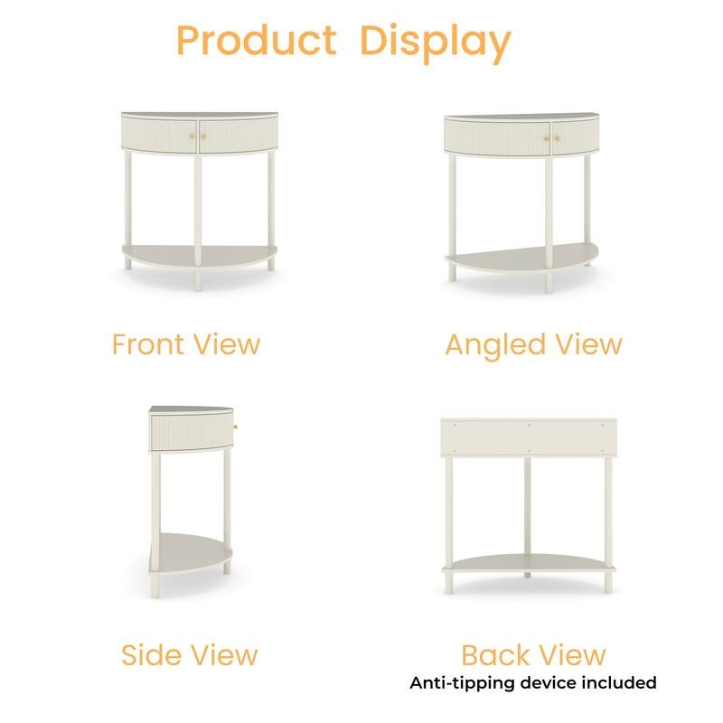 Half Moon Rattan Console Table - Curved Entryway Table with 2 Drawers and Shelf