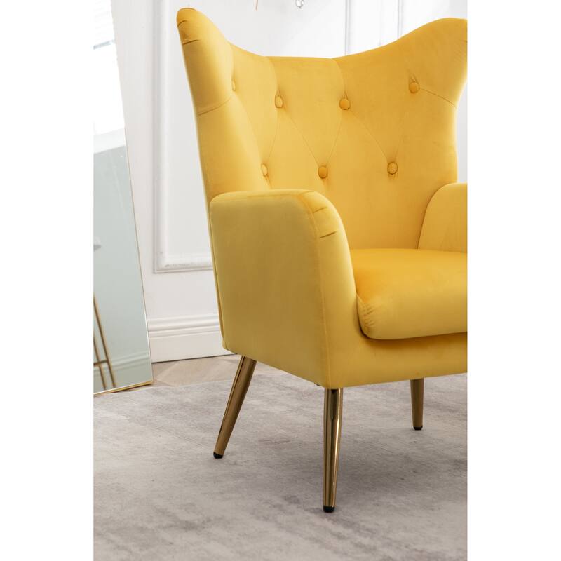 Yellow Modern 30.25" Velvet Button Tufted Accent Chair with Sturdy Gold Metal Legs