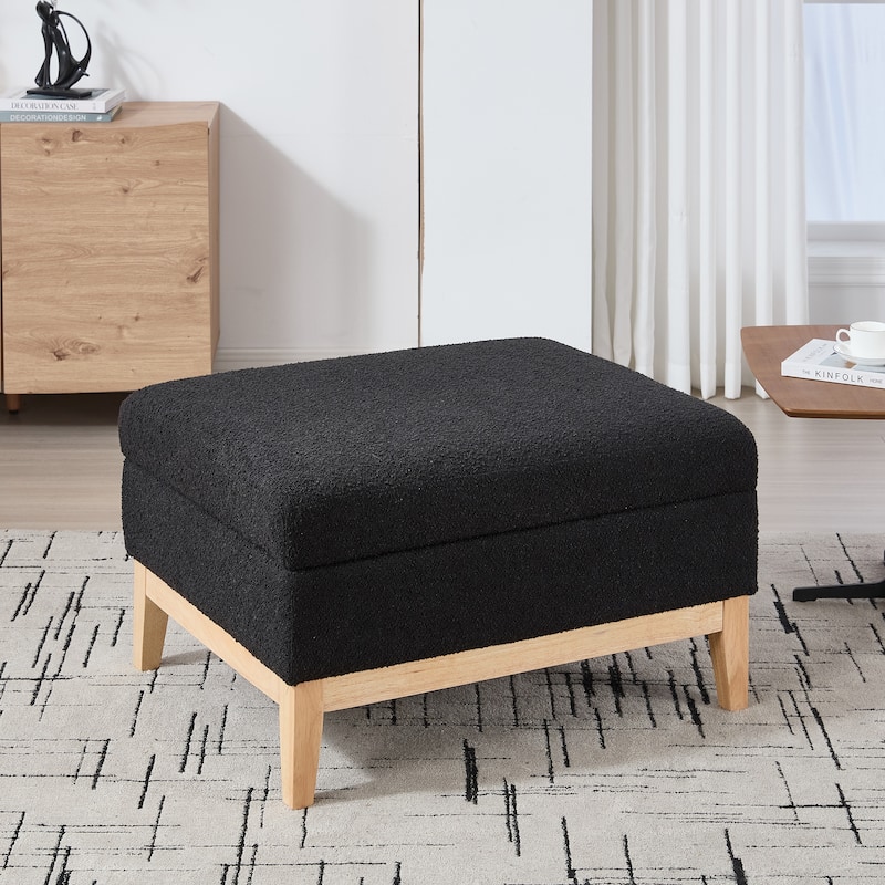Roomfitters Storage Ottoman, Boucle Coffee Table Footstool with Reversible Lid and Wood Base for Living Room or Bedroom