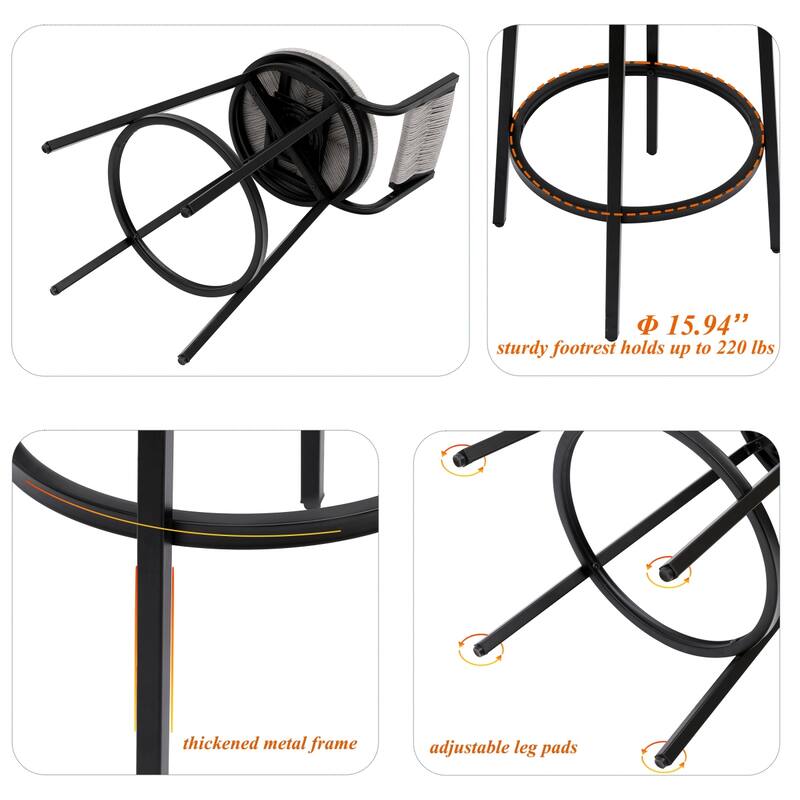 Swivel Counter Height Bar Stools Set of 2, Bar Height Stools, Paper Rope Woven Bar Stools, Farmhouse Island Chair w/ Metal Frame