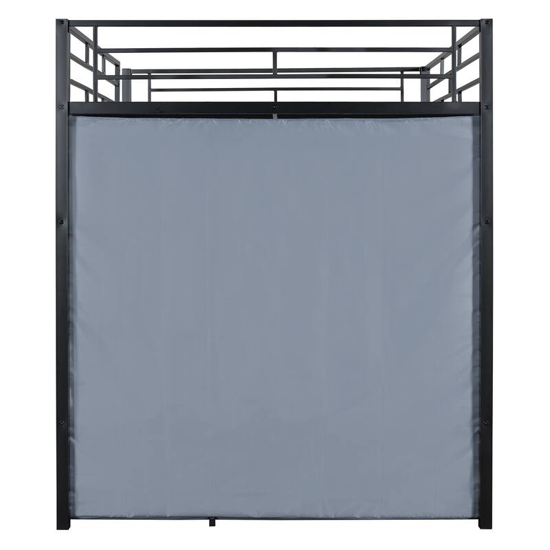 Full Size Loft Metal Bed with Desk,Shelves,Power Outlet,LED Light and Wardrobe