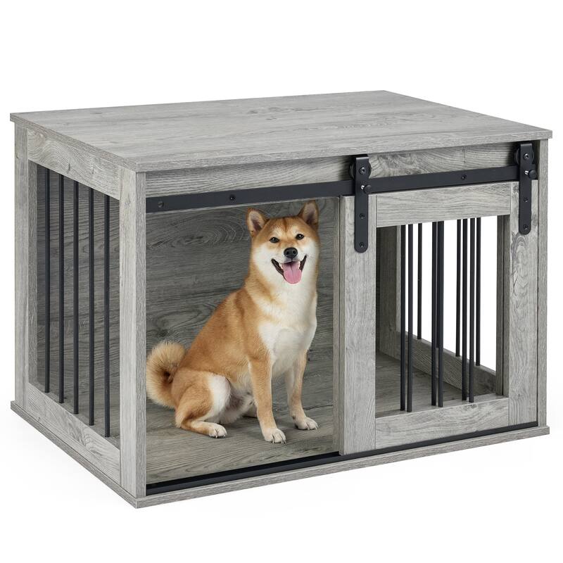 Gymax Dog Crate Furniture 31.5'' Heavy Duty Dog Kennel w/Sliding Barn