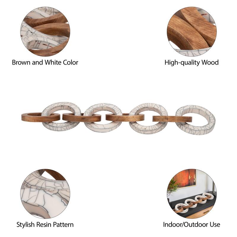 Sagebrook Home 33" Addy Wood And Resin Link Chain, 3"H - 33" x 6" x 3"