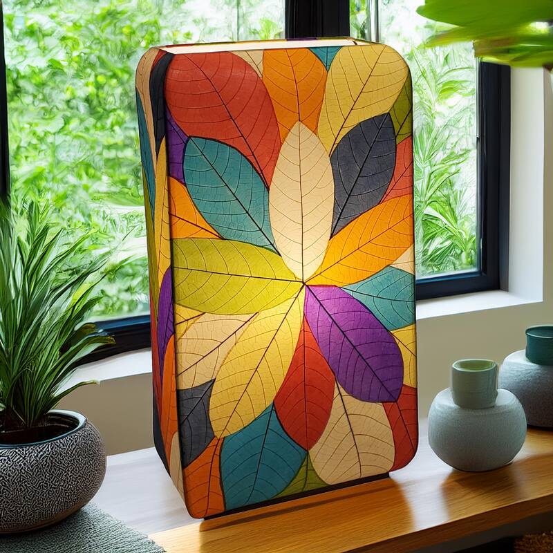 Eangee Handmade Sunburst Table Lamp, Cocoa Leaves Shade, 15 x 8 x 30 in. - Multi