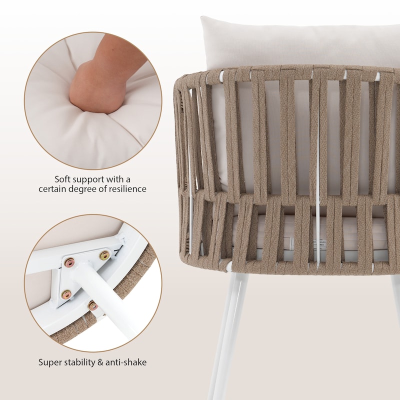 Patio Dining Chair Set - Metal Frame with Woven Rope Seat