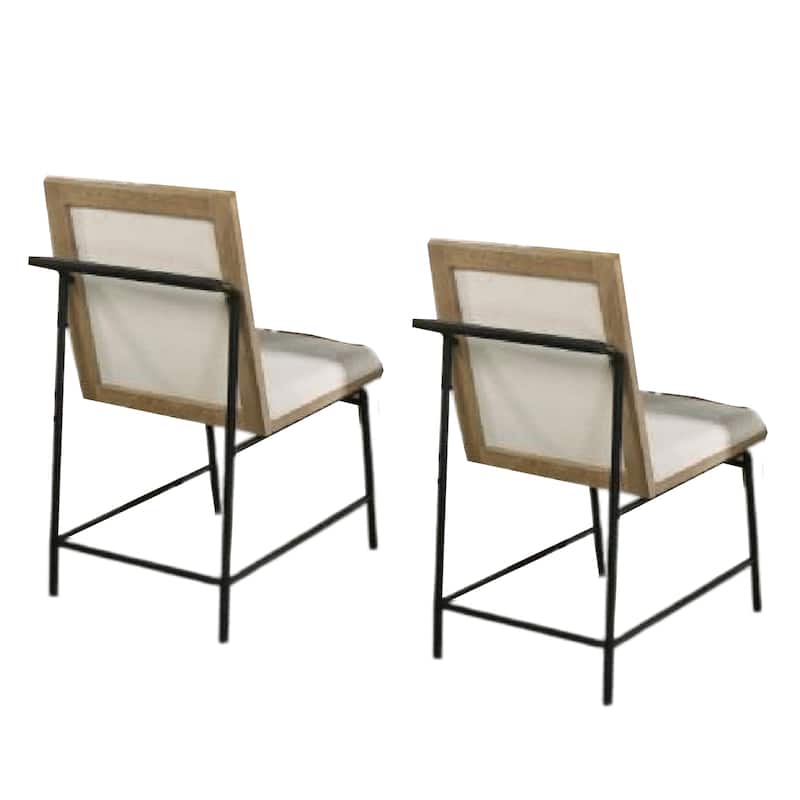 Edey Side Dining Chair Set of 2, Metal Legs, Oak Brown Rubberwood, Beige Polyester