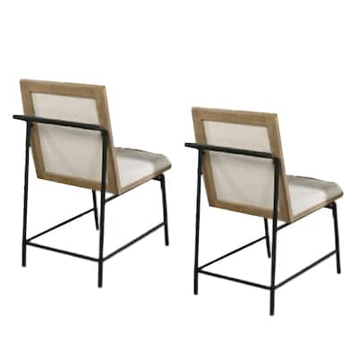 Edey Side Dining Chair Set of 2, Metal Legs, Oak Brown Rubberwood, Beige Polyester