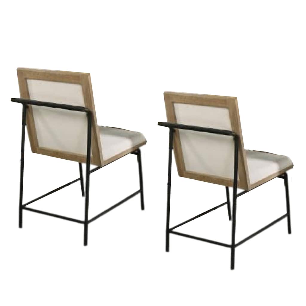 Edey Side Dining Chair Set of 2, Metal Legs, Oak Brown Rubberwood, Beige Polyester