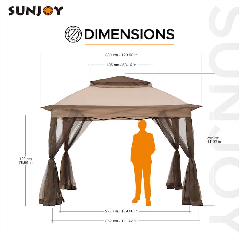Sunjoy 11x11 ft.Pop-Up Gazebo with Netting and Carry Bag
