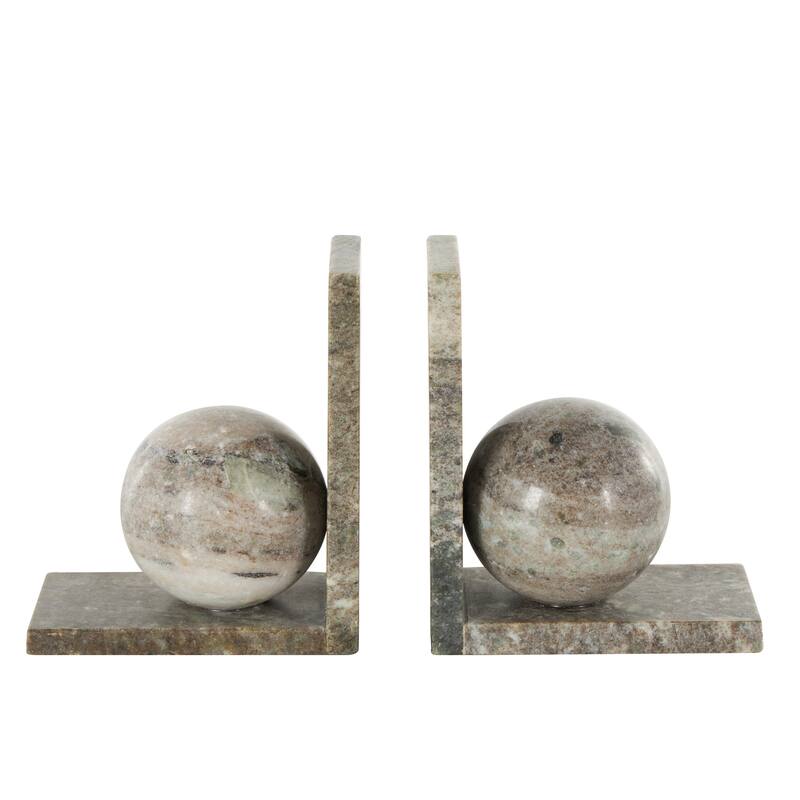 Marble Geometric Sleek Orb Decorative Bookends with L- Shaped Bases - Set of 2 White, Black, Gray - Roche River Decor