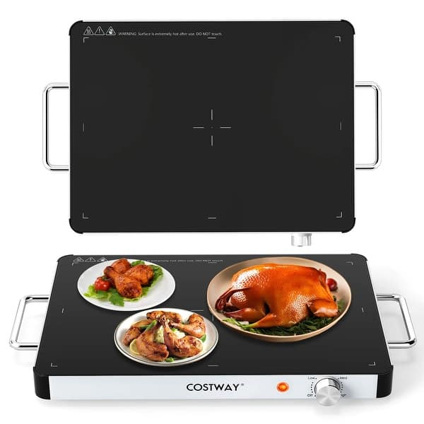 slide 2 of 13, Costway 1/2/3/4PCS 16" x 12" Electric Warming Tray Tempered Glass Food 1PCS