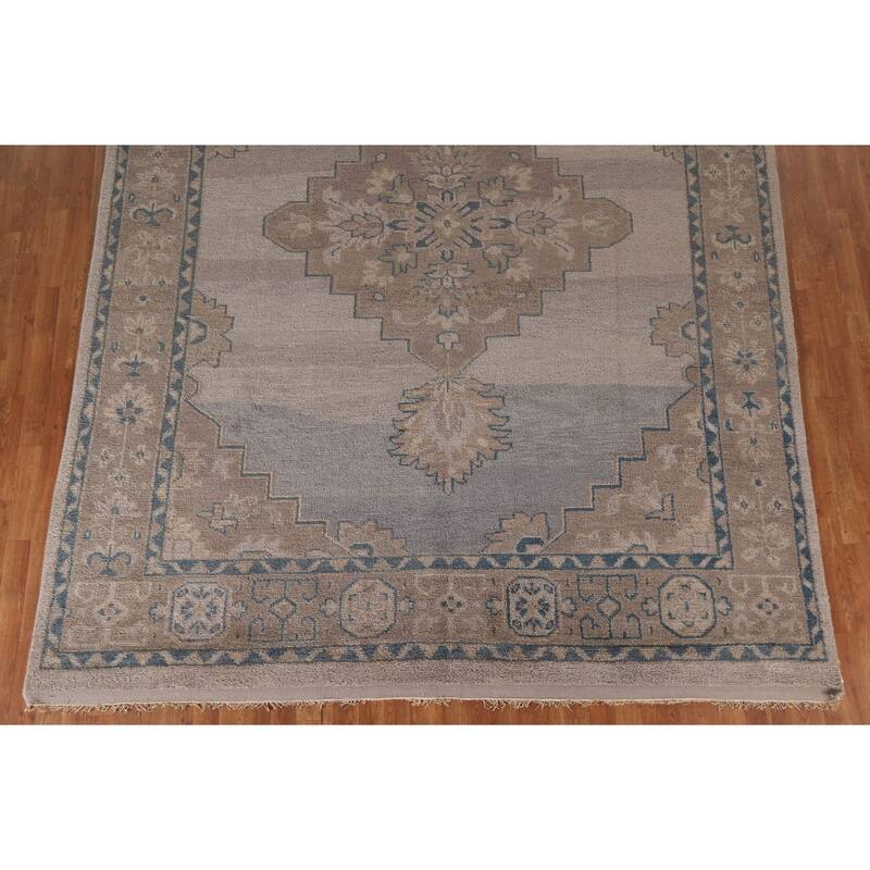 Geometric Oushak Style Area Rug Hand-knotted Oriental Wool Carpet - 8'9"x 11'9"