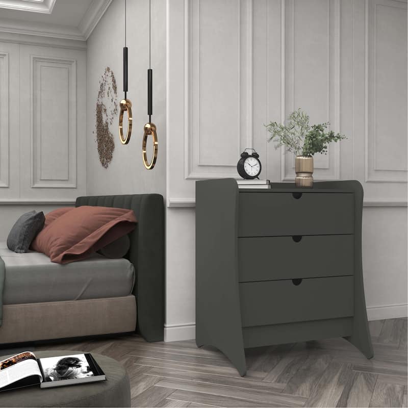 Manhattan Comfort Coney Mid-Century Modern 3-Drawer Dresser - Grey