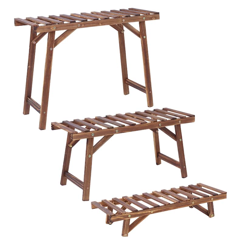 Flower Plant Display Rack Wood Plant Stand, set of 3