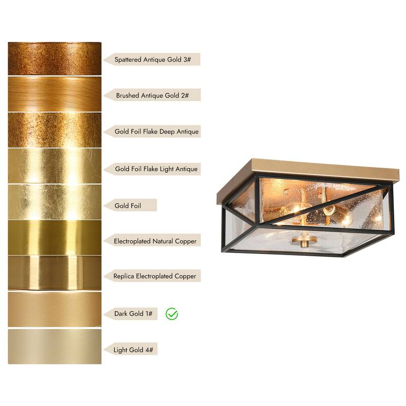 Modern 3-Light Square Black Gold Flush Mount Glass Ceiling Light for Foyer