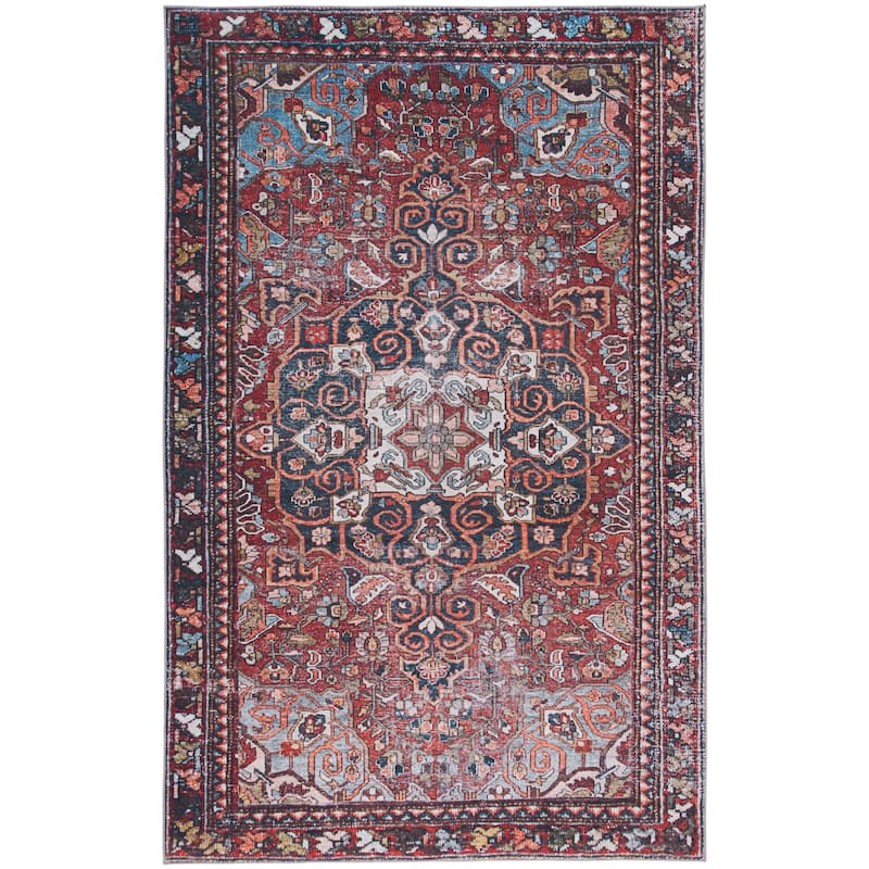 SAFAVIEH Tucson Machine Washable Slip Resistant Kizzie Oriental Rug - 6' x 9' - Red/Navy