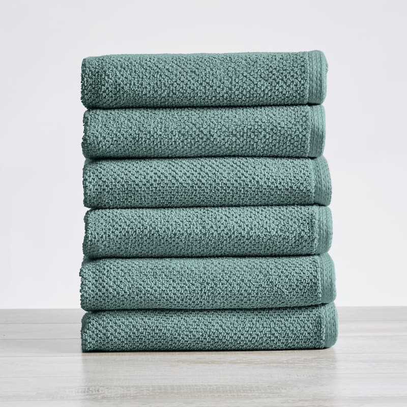 Luxurious Cotton Popcorn Textured Towel Set - Hand Towel (6-Pack) - Mineral Blue