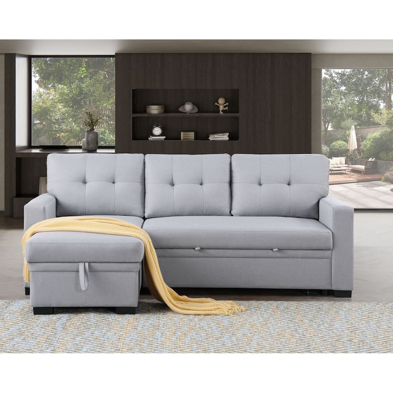 Modern Living Room Modular Sofa with Pull-out Bed and Hidden Storage - Light Grey