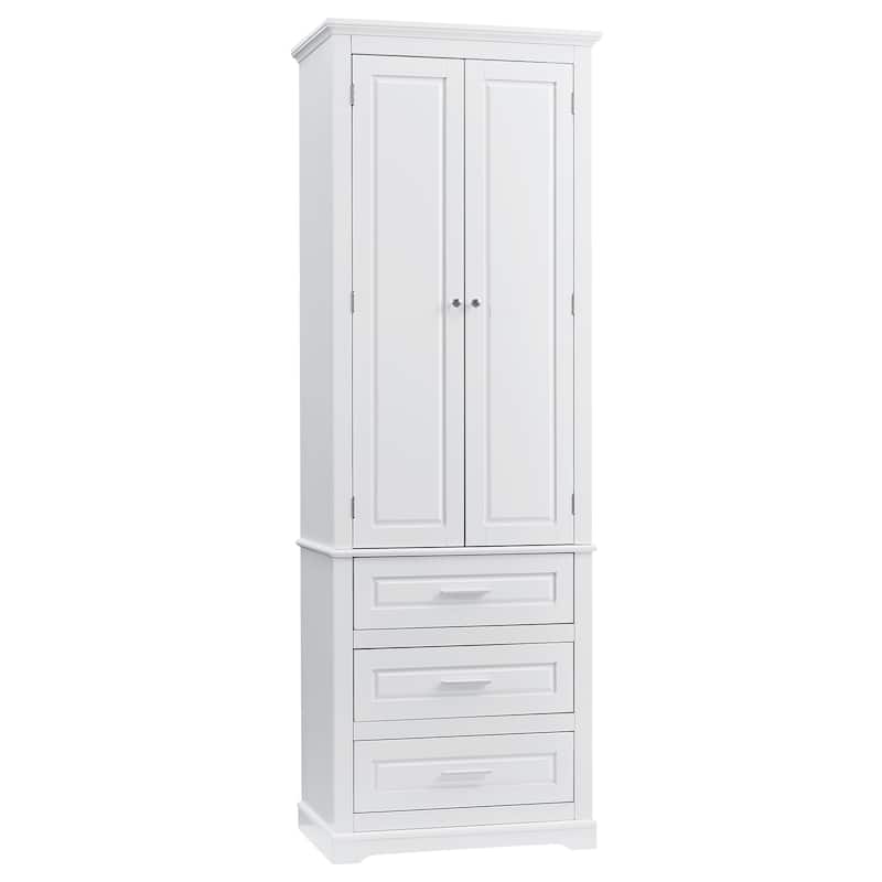 Roomfitters Tall Storage Cabinet with 3 Drawers for Bathroom or Office Freestanding Painted MDF Frame