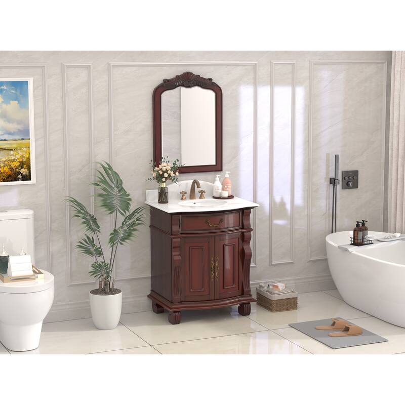 30 Inch Traditional Style Solid Wood Single Sink Bathroom Vanity With Stone top