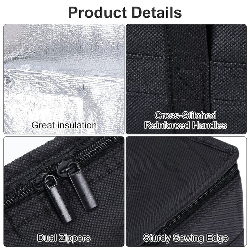 2Pcs Insulated Reusable Grocery Bag Food Delivery Bag with Zipper 22.8"x13"x15" - Black