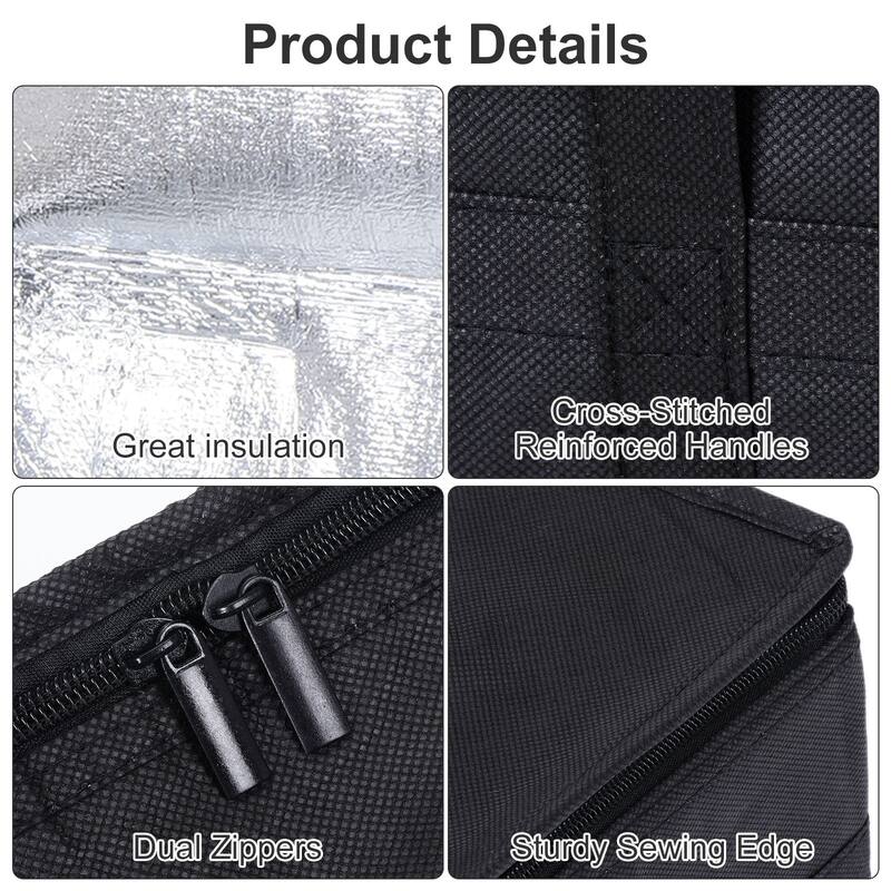 4Pcs Insulated Reusable Grocery Bag Food Delivery Bag with Zipper 16x10x13" - Black