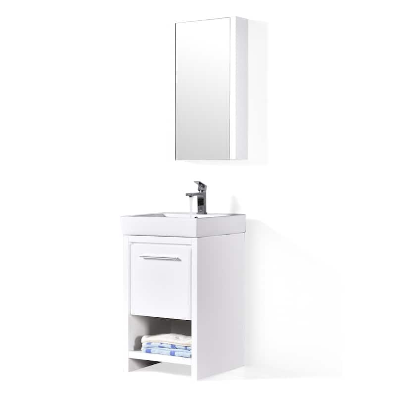 Solid Wood Bathroom Vanity with Mirror Medicine Cabinet - 20 Inch - Glossy White