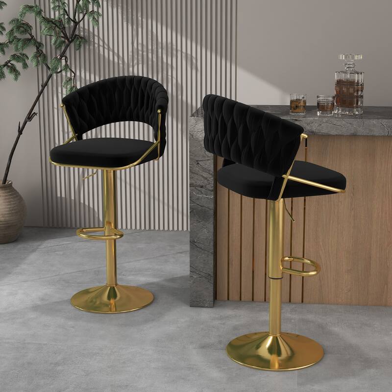Modern Velvet Counter Bar Stools with Backs(Set of 2)