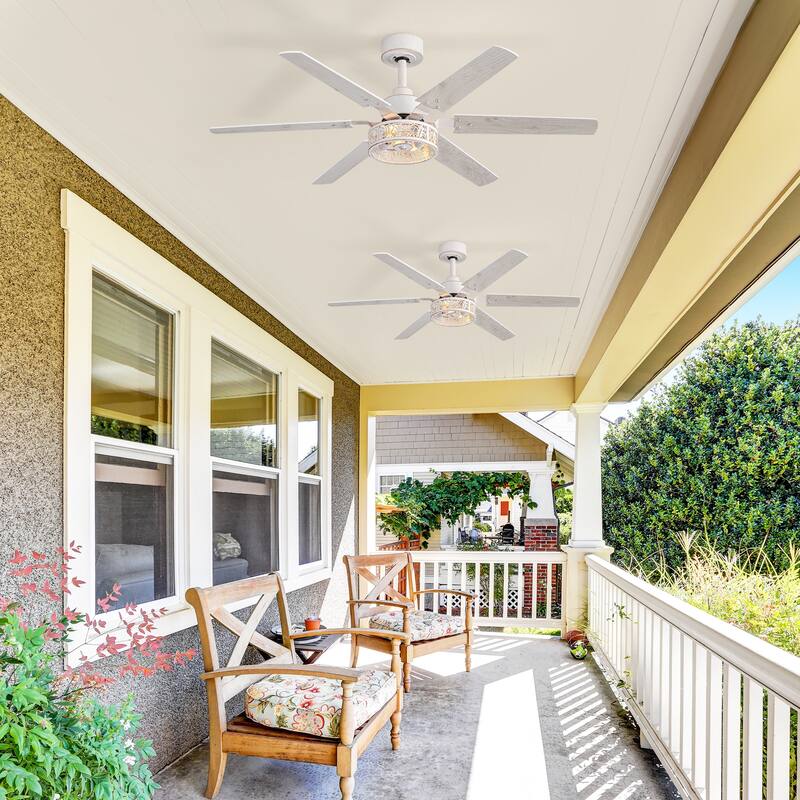 2pcs 46-inch Reversible 6-Blade Distressed White Ceiling Fan with Light and Remote