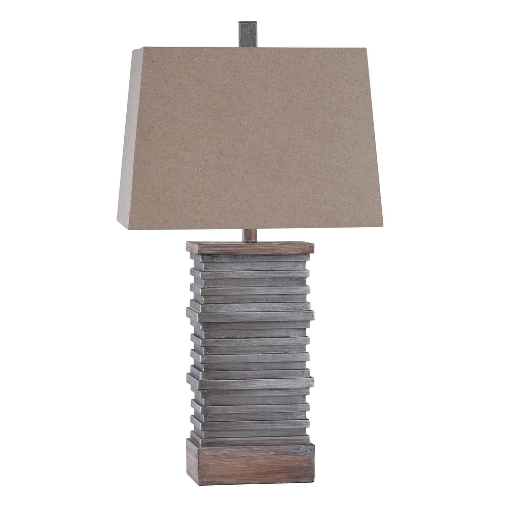 Casual Stacked Plate Design Table Lamp - Slate & Sepia