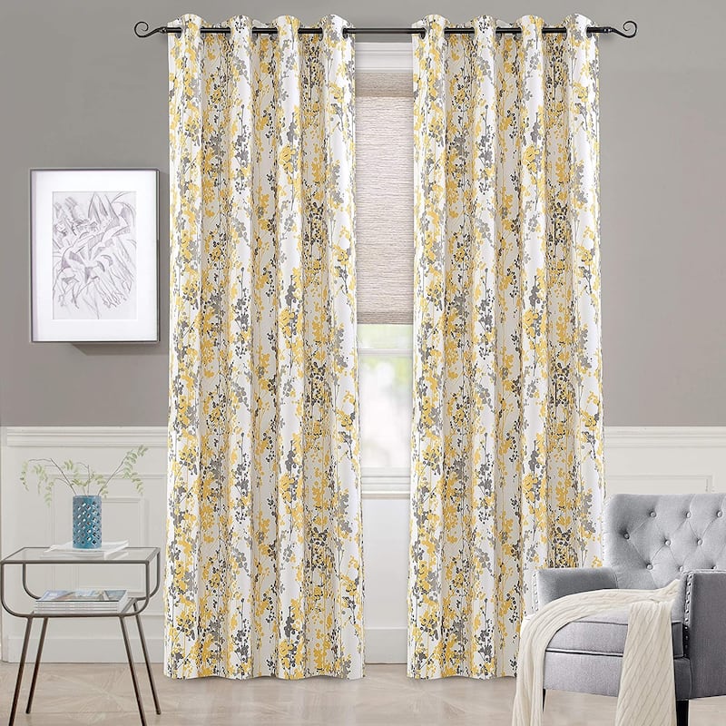 DriftAway Leah Darkening Grommet Window Curtain Panel - 52"Width X 108 "Length - golden yellow/gray