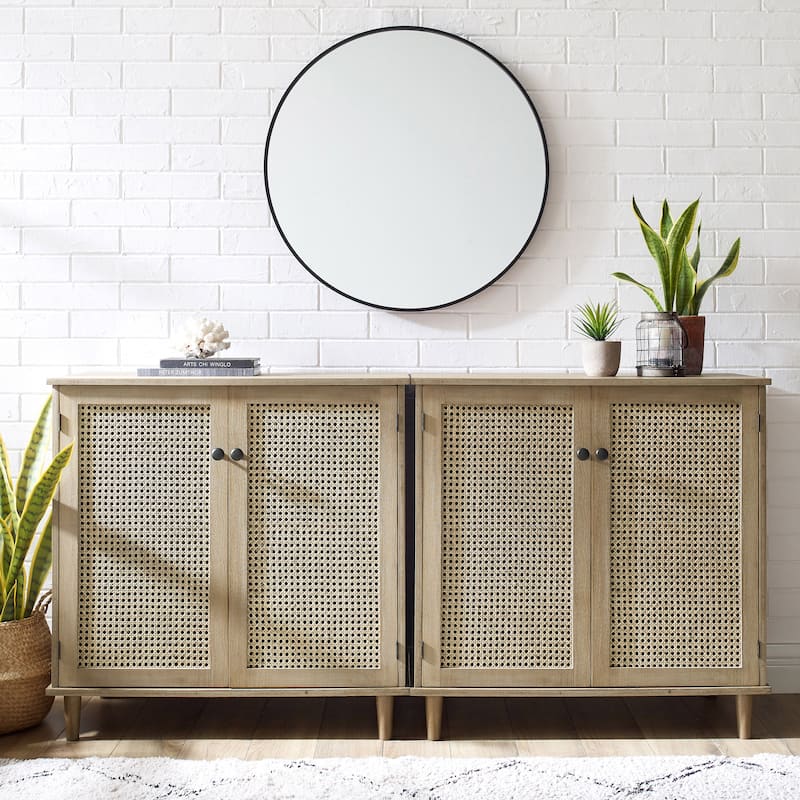 Art Leon Woven Rattan Wicker Doors Accent Cabinet Sideboards - Natural Bamboo Finished