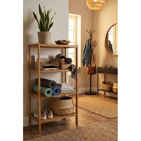 4-Tier Bamboo Bathroom Shelf Narrow Freestanding Corner Storage