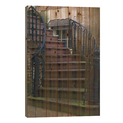 USA, Georgia, Savannah. Wrought iron railing at home in the Historic District. Print On Wood by Joanne Wells - Multi-Color