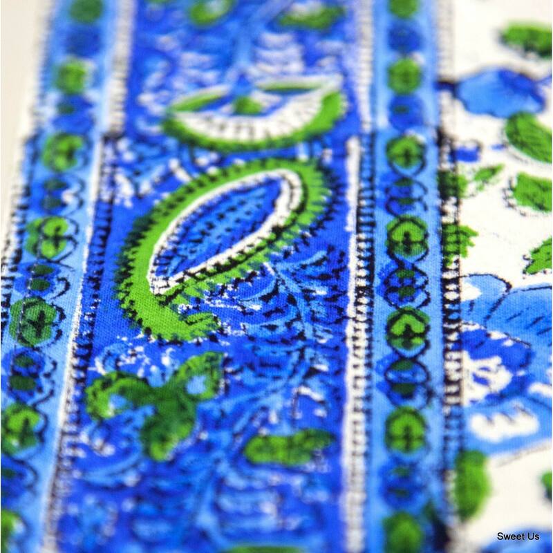 Royal Paisley Block Print Cotton Floral Napkins, Placemats