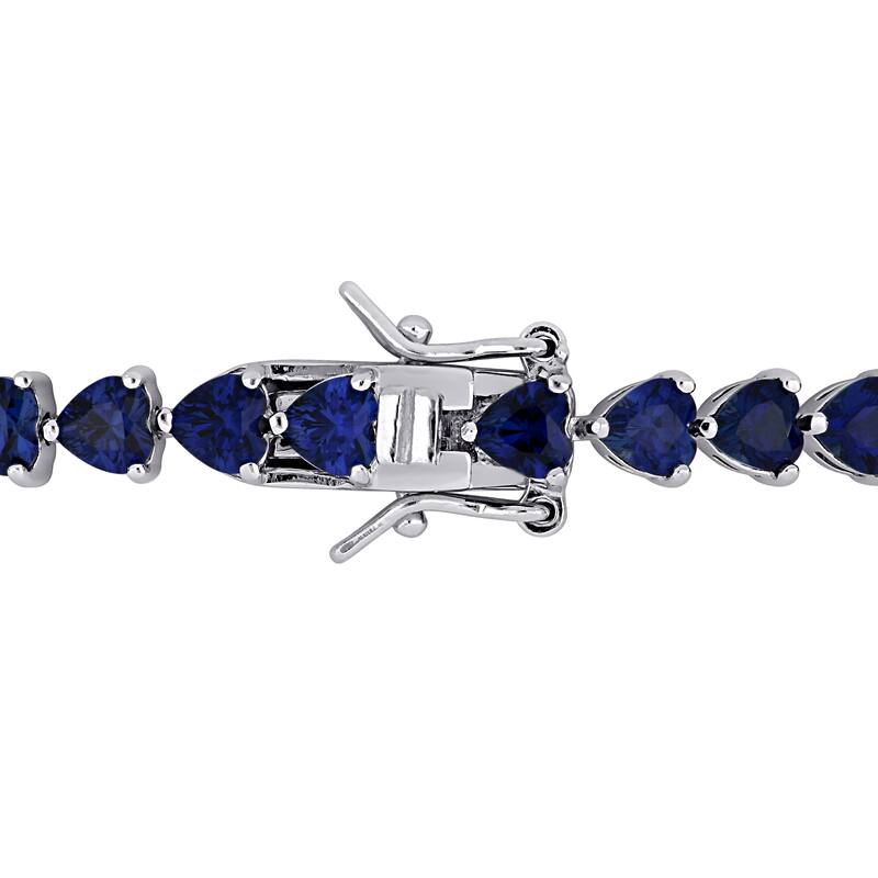 Miadora 11.40ct TGW Heart Shape Created Blue Sapphire Tennis Bracelet in Sterling Silver