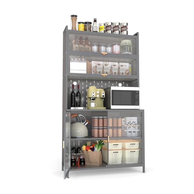 Anmytek 73'' Gray Metal Kitchen Pantry Cabinet with Shelves Enclosed Storage for Kitchen, Dining Room